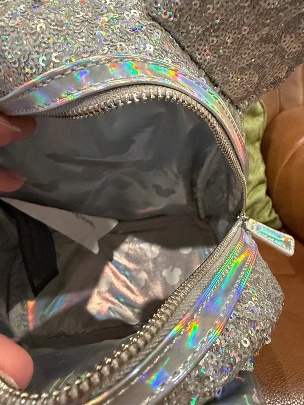 Loungefly Iridescent Silver Sequin Minnie Backpack & Wallet Set